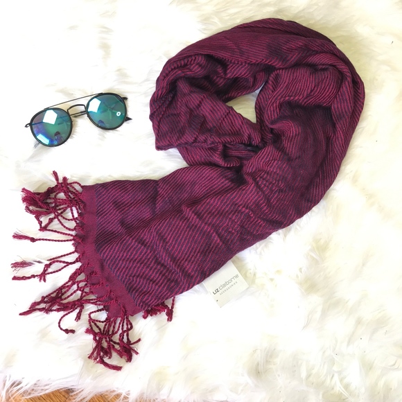 Liz Claiborne Red Navy Luxury Tassel Scarf Wrap - Picture 2 of 5